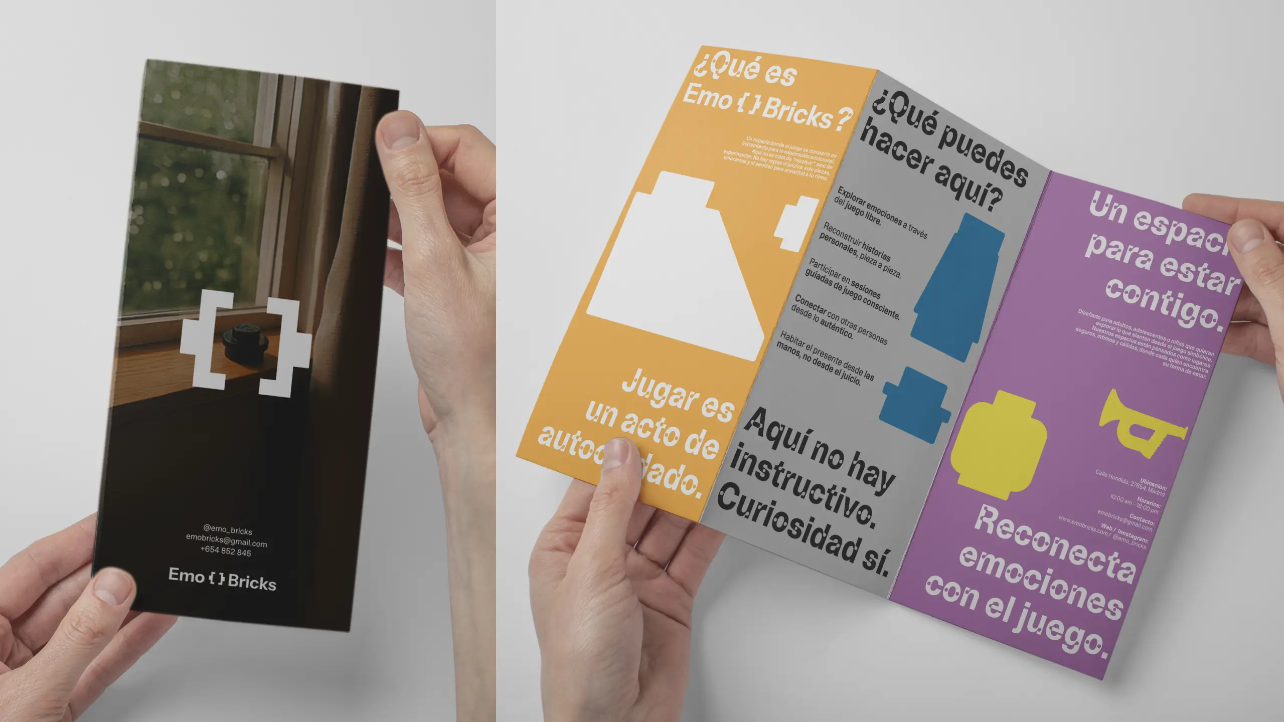 Folleto explicativo sobre el espacio físico interactivo y explicación del bienestar emocional de Emo [ ] Bricks